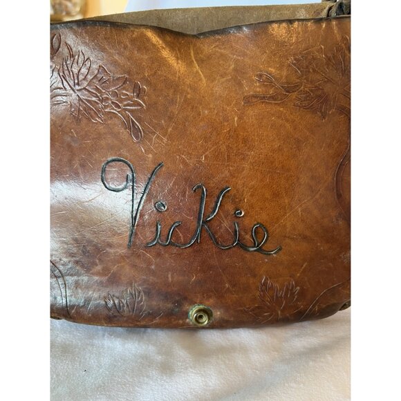 Rare Retro / Boho Rustic Hand Tooled 1970’s Heart & Floral Design Hippie Bag - Picture 8 of 10